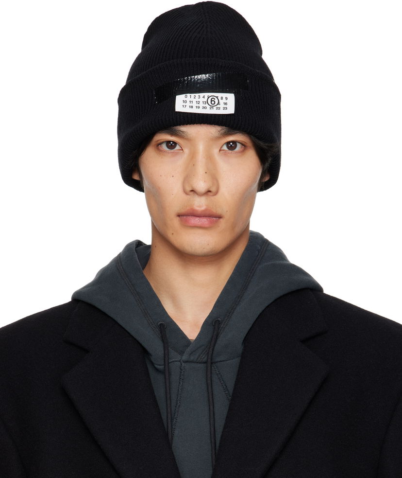 Pipo Maison Margiela MM6 Maison Margiela Wool Beanie with Taped Label Musta | SH2TB0003 M13168