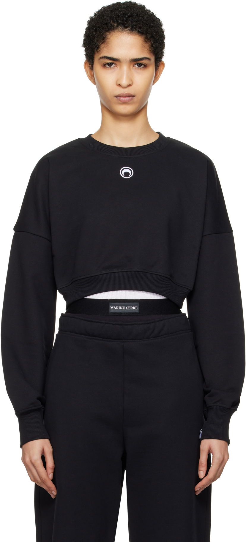 Huppari Marine Serre Moon Logo Fleece Cropped Sweatshirt Musta | WST012A