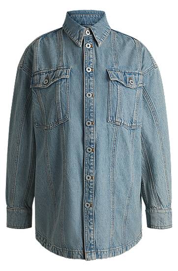 Paita BOSS Long Denim Shirt with Patch Pockets Sininen | 50531715