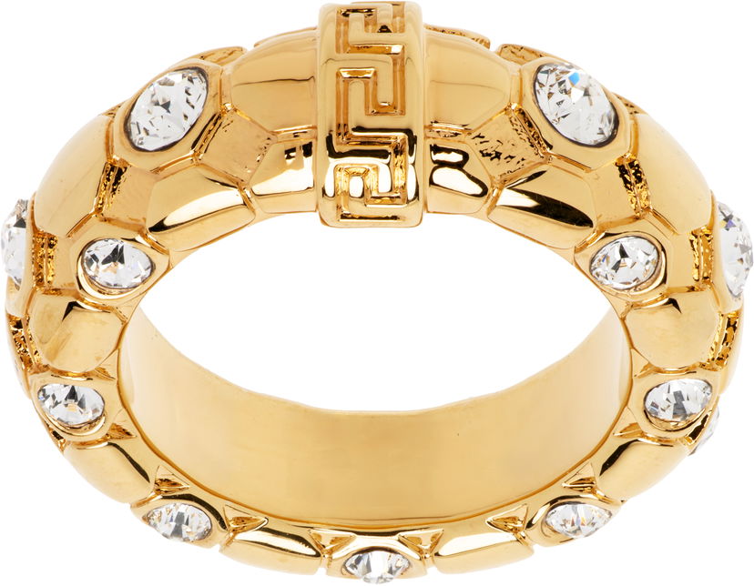 Sormus Versace Versace Greca Crystal Embellished Gold-Tone Ring Metallinen | 1020545_1A00621