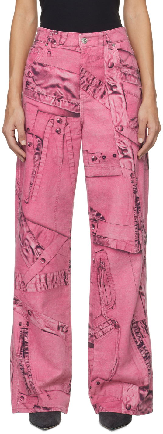 Jeans Blumarine Blumarine Trompe L'œil Print Wide-Leg Jeans Vaaleanpunainen | P422J128A