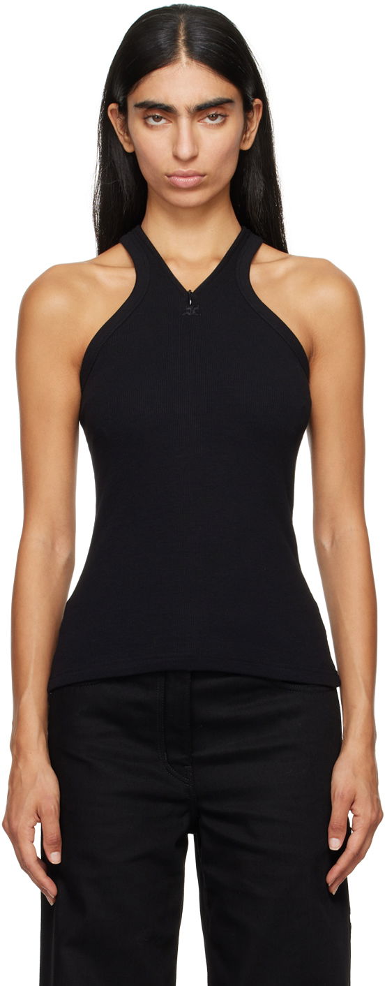 Tankkitoppi Courrèges Black Fitted Zipped Tank Top Musta | 324JDE079JS0121