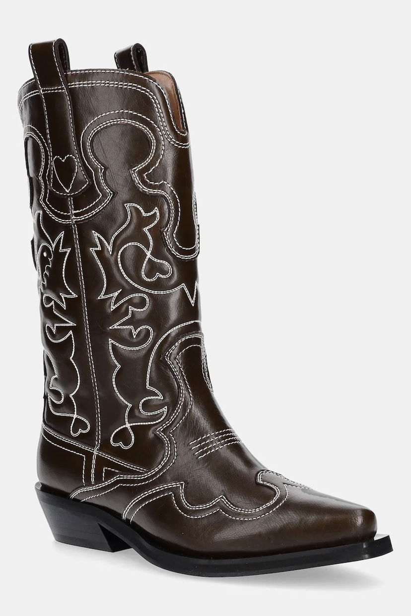 Tennarit ja kengät GANNI GANNI Mid Shaft Embroidered Western Boots Ruskea | S3112