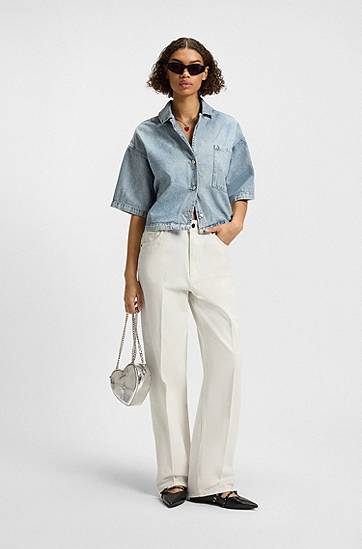 Jeans BOSS Modern-Fit Rigid Denim Jeans Valkoinen | 50535134, 1