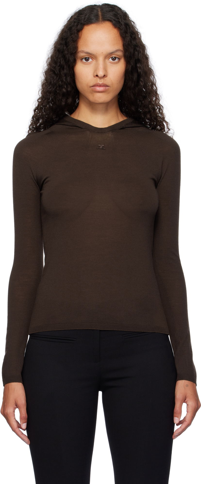 Huppari Courrèges Light Knit Hoodie Ruskea | 424MPU200FI0060