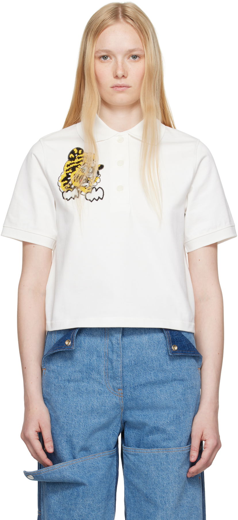 Poolopaita KENZO Kenzo Paris VERDY Edition Embroidered Cropped Polo Valkoinen | FF52TS1704SB