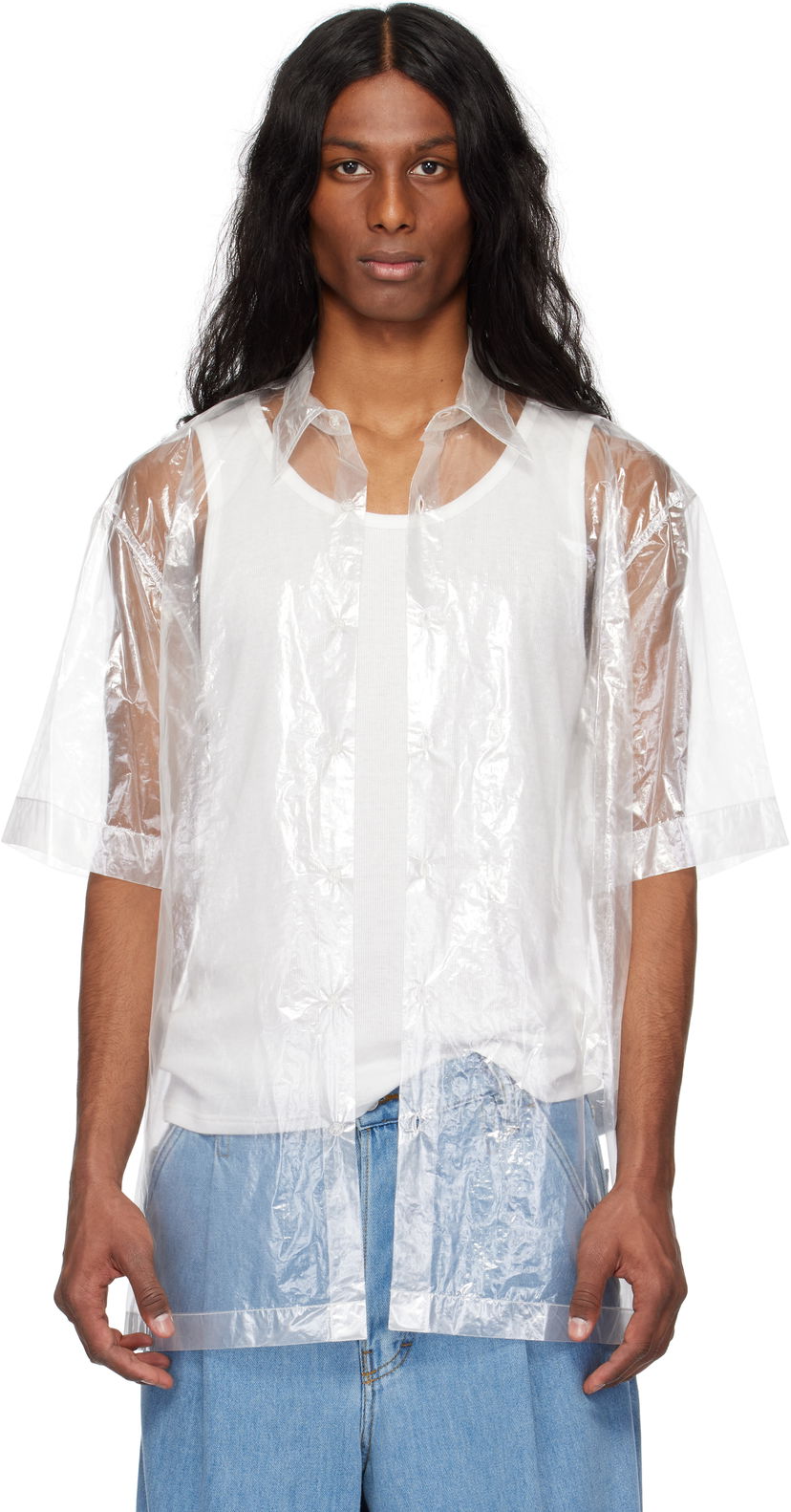 Paita Dries Van Noten Dries Van Noten Transparent Nylon Button-Up Shirt Valkoinen | 251-020700-1257