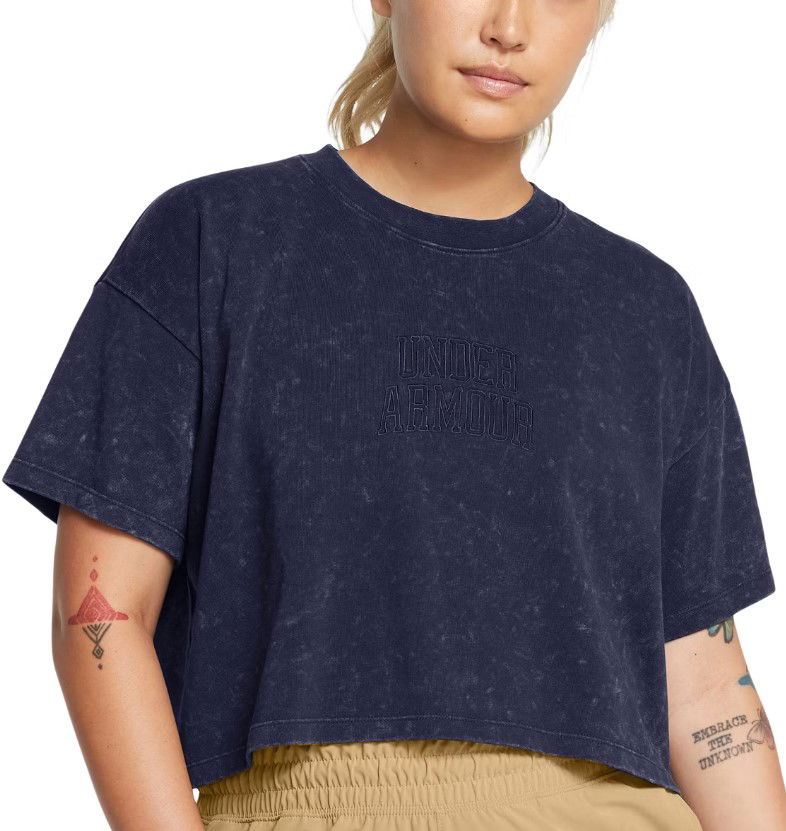 Crop top Under Armour Varsity Cropped T-Shirt Tummansininen | 1389153-410