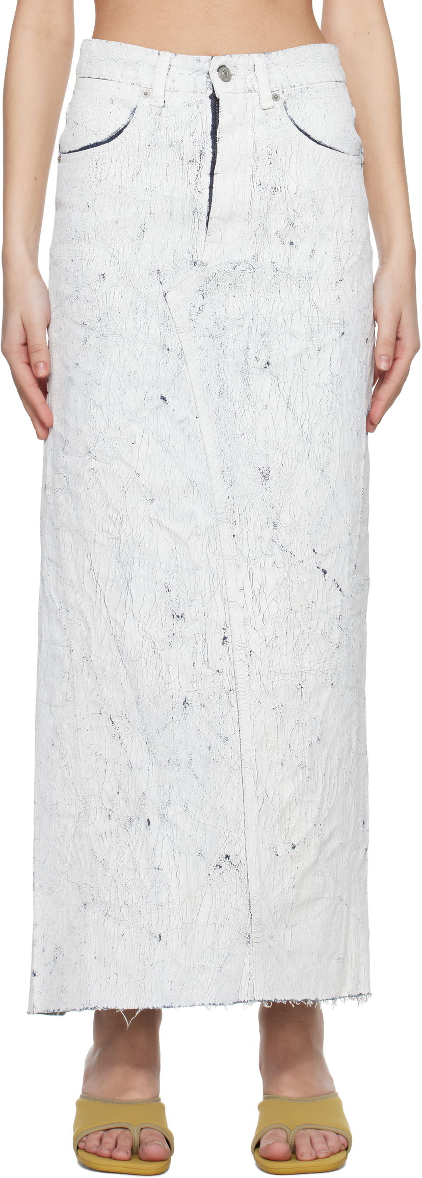 Hame Maison Margiela MM6 Maison Margiela Hand-Painted Denim Maxi Skirt Valkoinen | S62MI0027 M30028