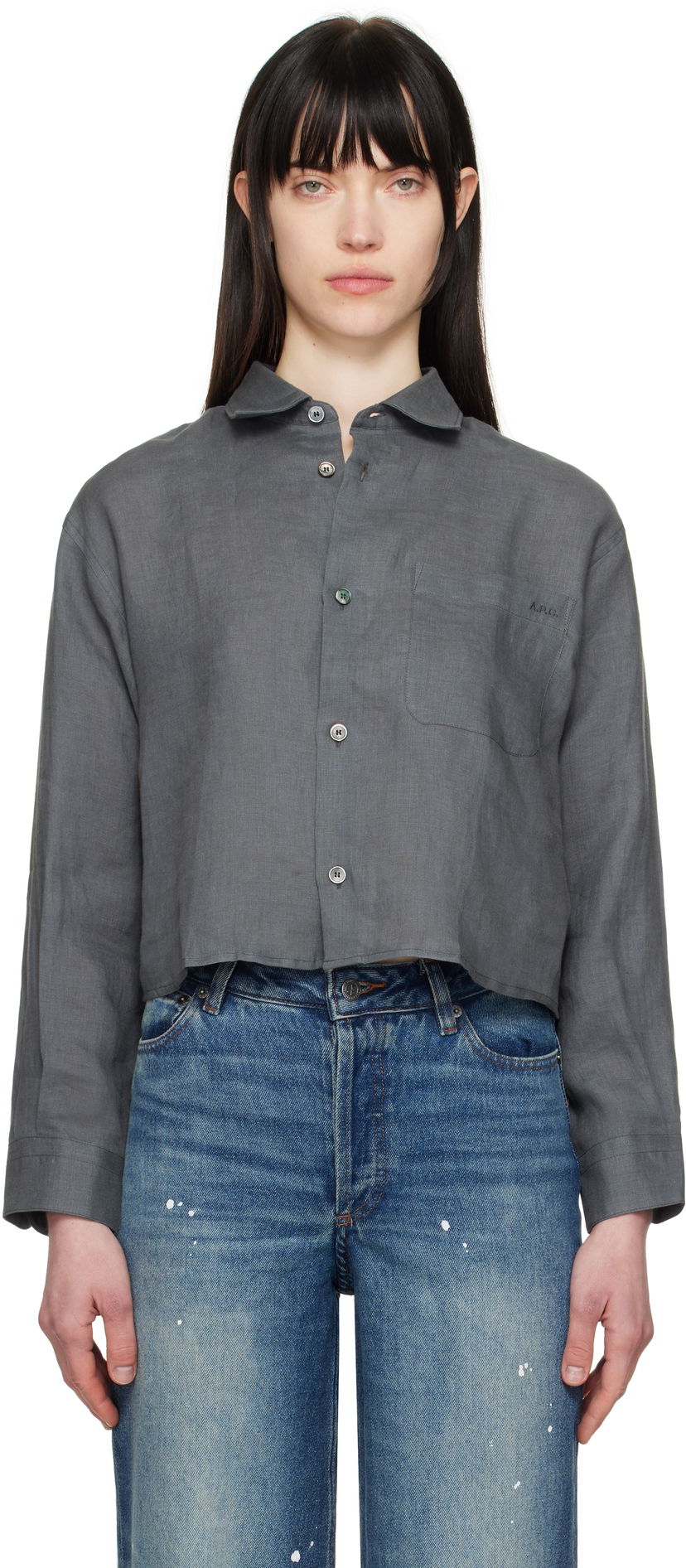 Paita A.P.C. A.P.C. Sophie Cropped Linen Shirt Harmaa | LIAEK-F12627