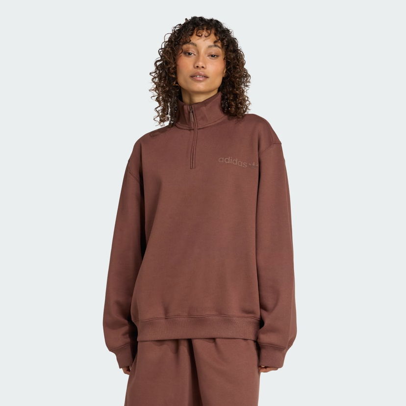 Huppari adidas Performance Essentials Linear Quarter-Zip Oversized Sweatshirt Ruskea | JW1023
