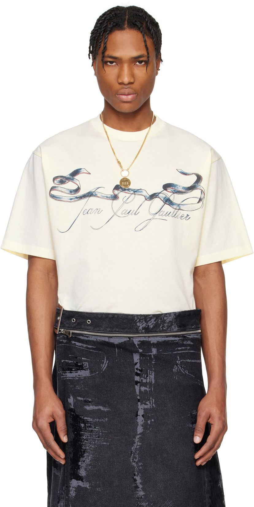 T-paita Jean Paul Gaultier Jean Paul Gaultier Oversized Tattoo Ruban T-Shirt Beige | 25/34-F-TS118I-J090-0500