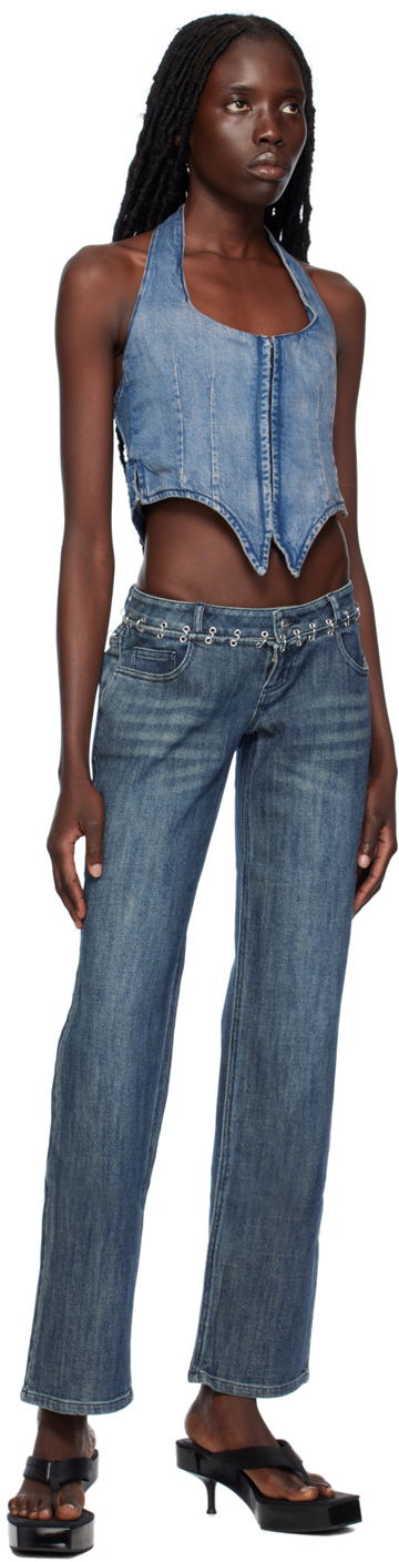 Tankkitoppi Miaou Miaou Dani Denim Halter Corset Top Sininen | 7077SD4ECH, 3