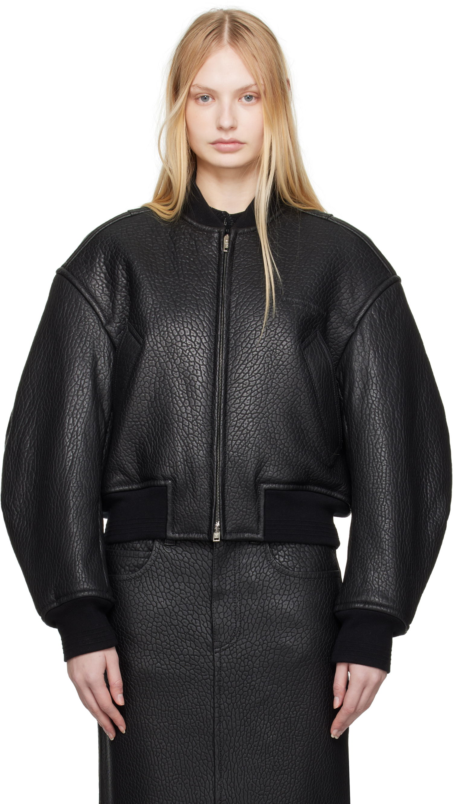 Bomber-takki Alexander Wang Alexander Wang Cropped Leather Bomber Jacket Musta | 1WC1252627, 0