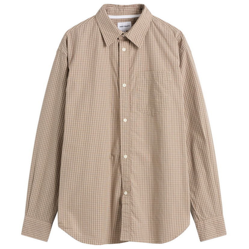 Paita NORSE PROJECTS Ole Oversize Poplin Check Shirt Beige | N40-0851-9023