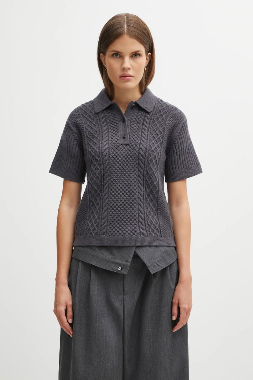 Villapaita JW Anderson JW Anderson Cropped Cable Knit Polo Harmaa | KW1443.YN0446