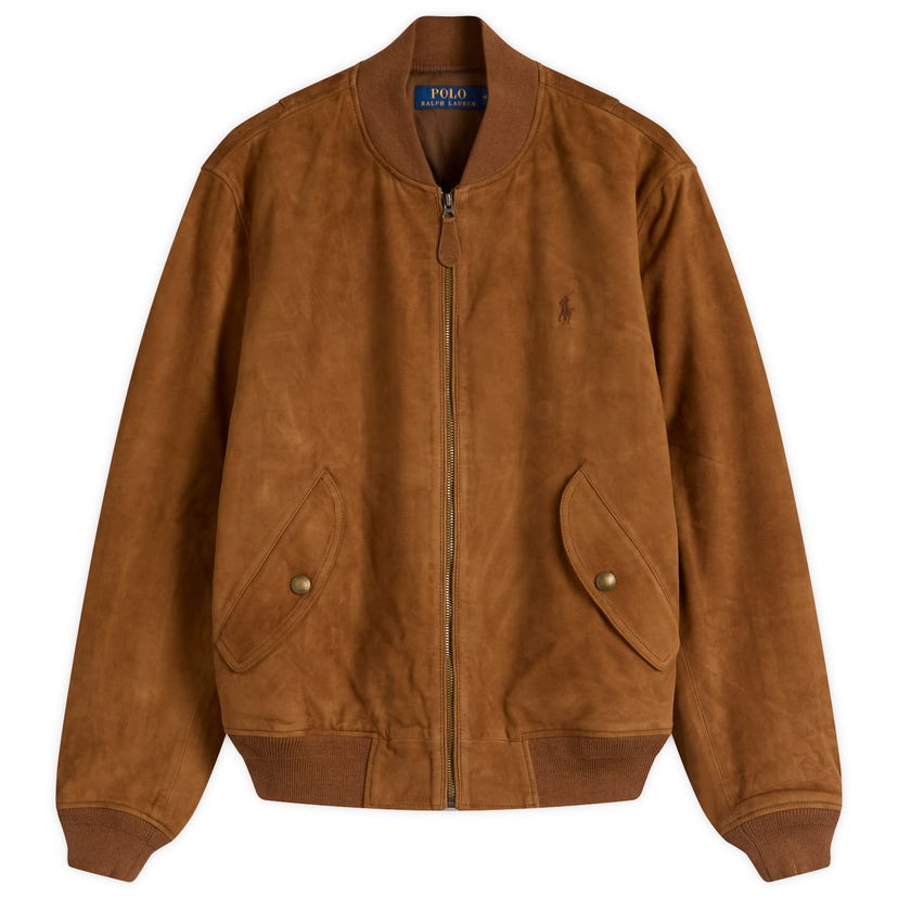 Bomber-takki Polo by Ralph Lauren Ralph Lauren Suede Flight Jacket, Size Large Ruskea | 710963338001