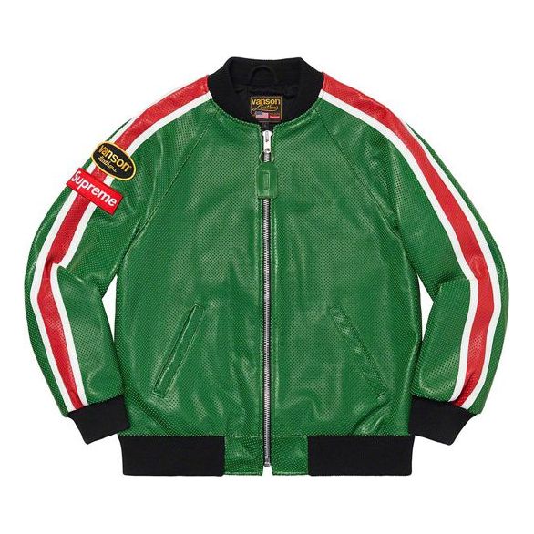 Bomber-takki Supreme Vanson Leathers Perforated Bomber Jacket Vihreä | SUP-SS20-213, 0