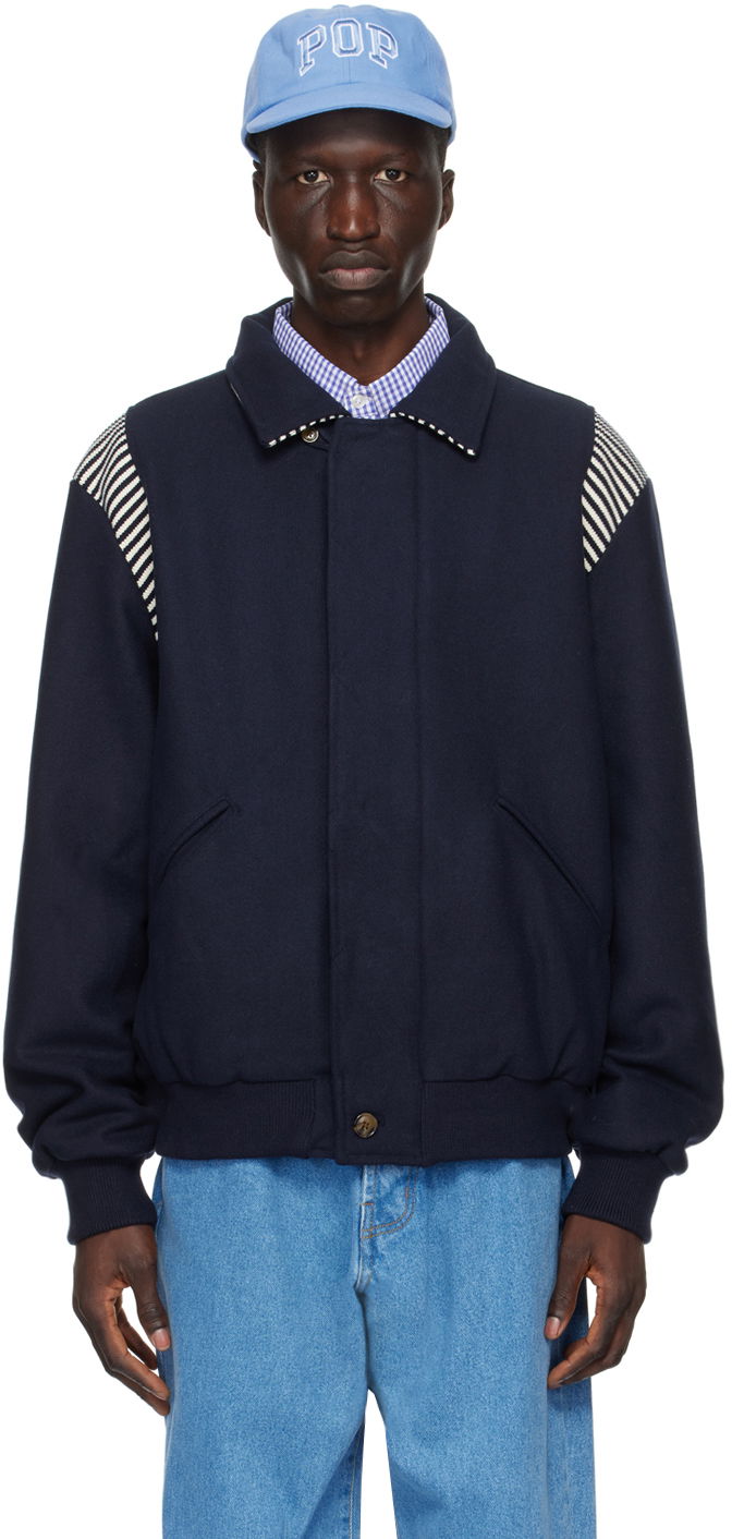 Bomber-takki Pop Trading Company Striped Bomber Jacket Tummansininen | POPSS24_05-006, 0