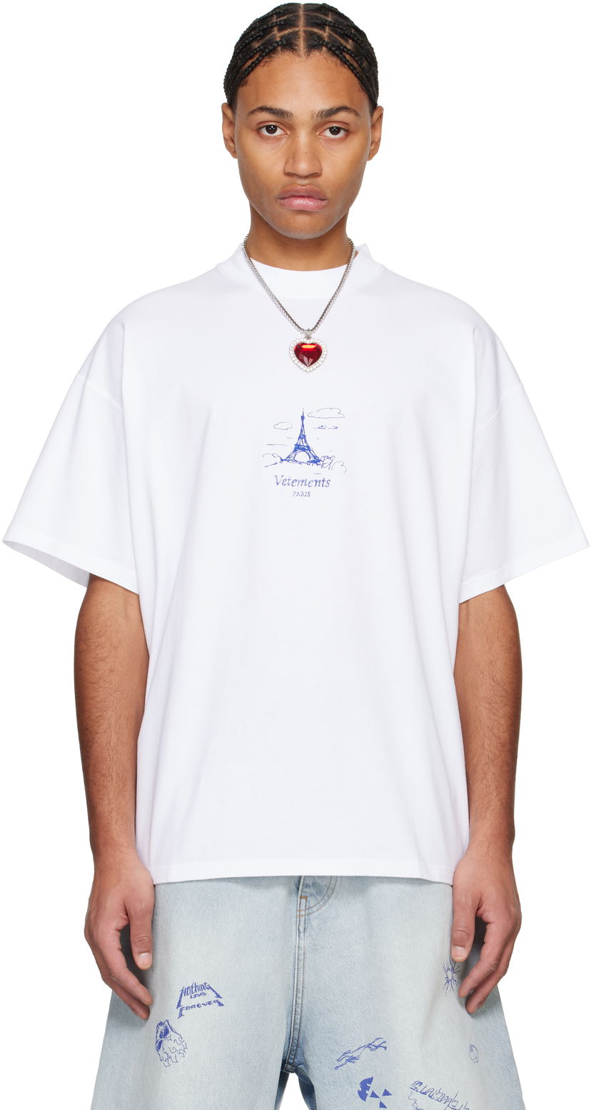 T-paita VETEMENTS Scribbled Paris Print T-Shirt Valkoinen | UA66TR705W