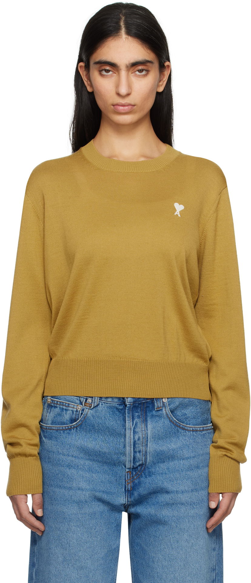 Villapaita AMI AMI Paris Ami de Coeur Crew Neck Wool Sweater Keltainen | FKS121.KN0025