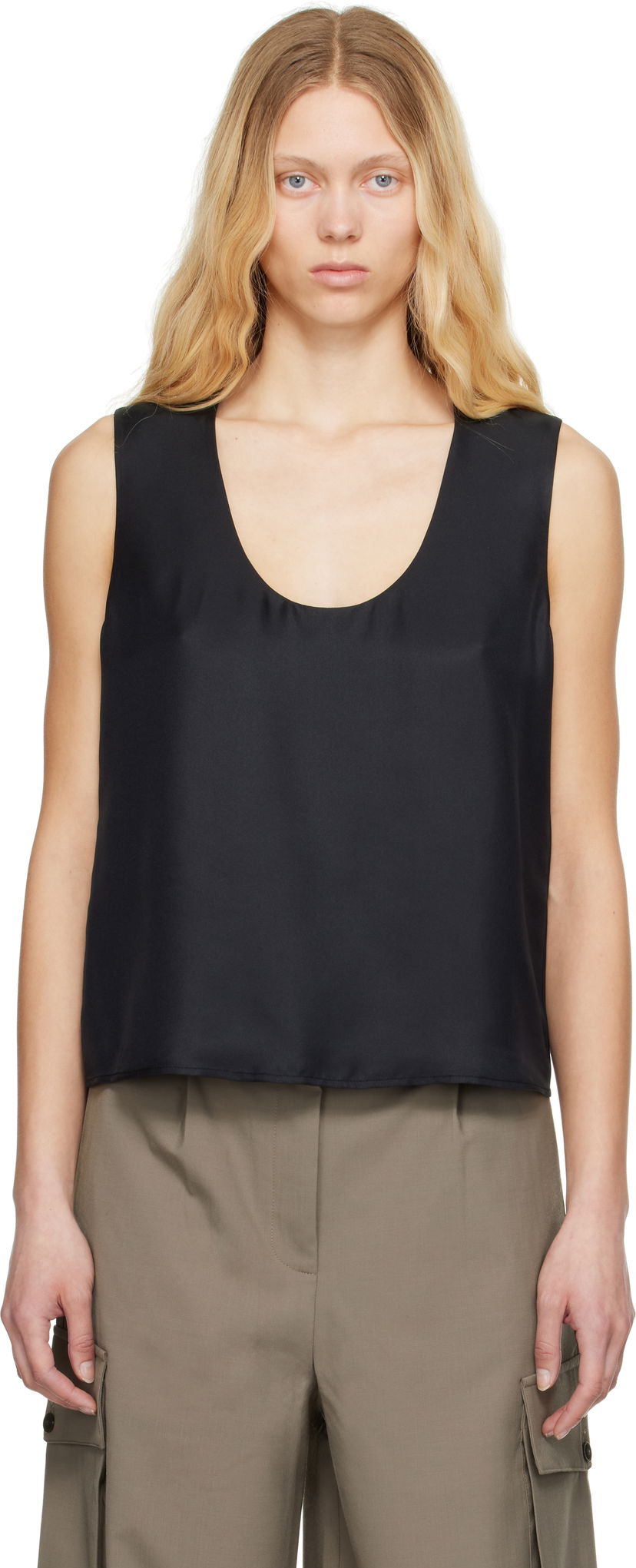 Tankkitoppi Róhe Róhe Scoop-Neck Silk Tank Top Musta | 415-20-147