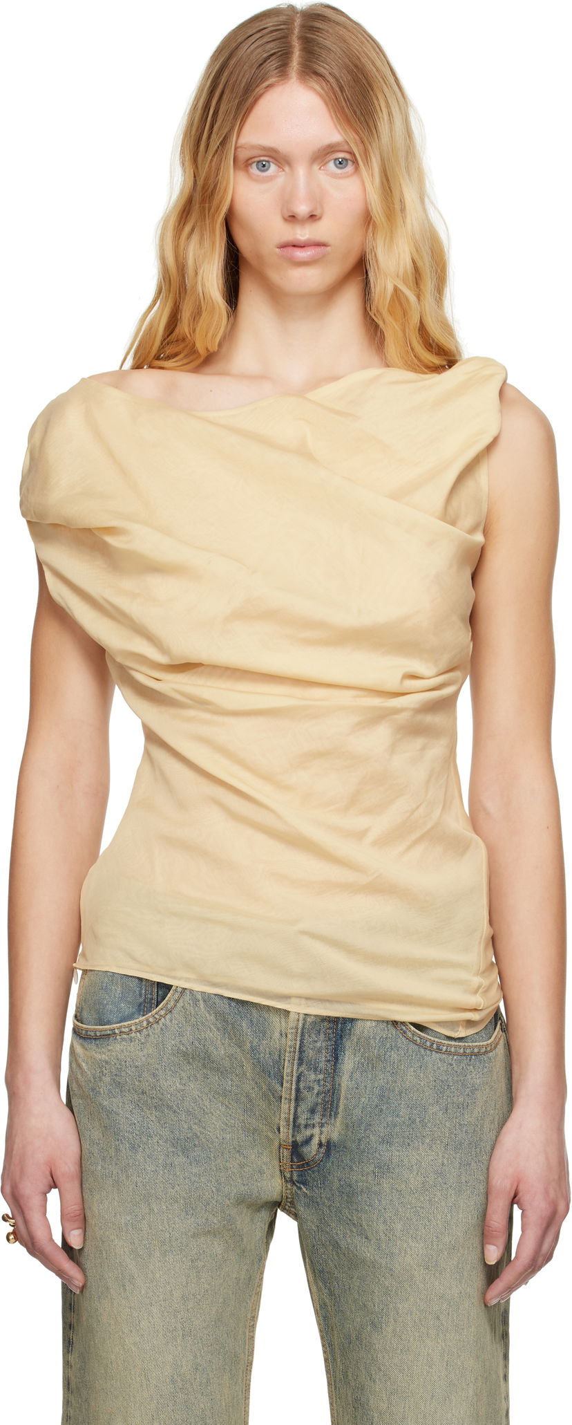 Tankkitoppi Entire Studios Entire Studios Twist Draped Top Beige | ESW-S25-8006-WH