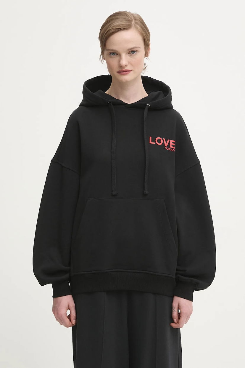 Huppari Fiorucci Cotton Kissing Angels Love Print Relaxed Hoodie Musta | W25FWSHO002CJ05BK01