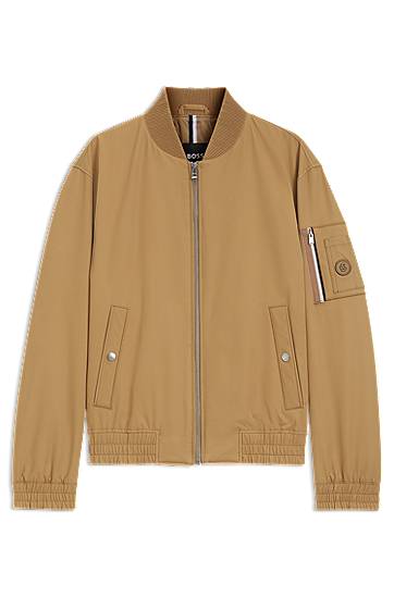 Bomber-takki BOSS Water-Repellent Bomber Jacket with Monogram Trim Beige | 50544097