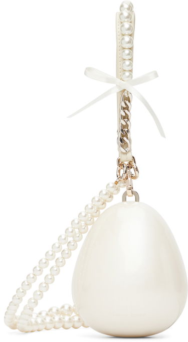 Käsilaukku Simone Rocha Simone Rocha Pearl & Chain Strap Pearl Egg Bag Valkoinen | BAG110ECBOW 0773, 0