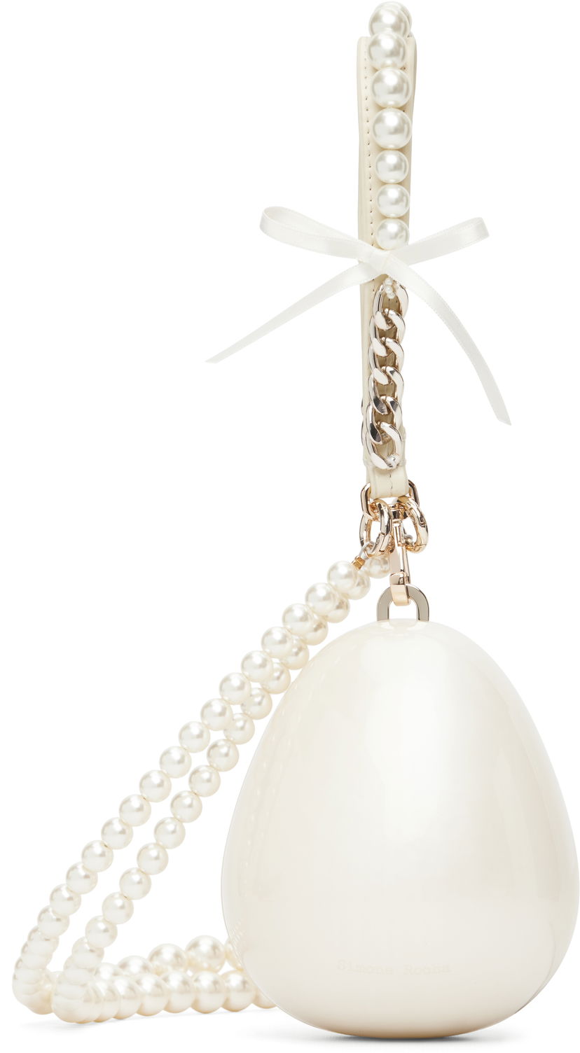 Käsilaukku Simone Rocha Simone Rocha Pearl & Chain Strap Pearl Egg Bag Valkoinen | BAG110ECBOW 0773