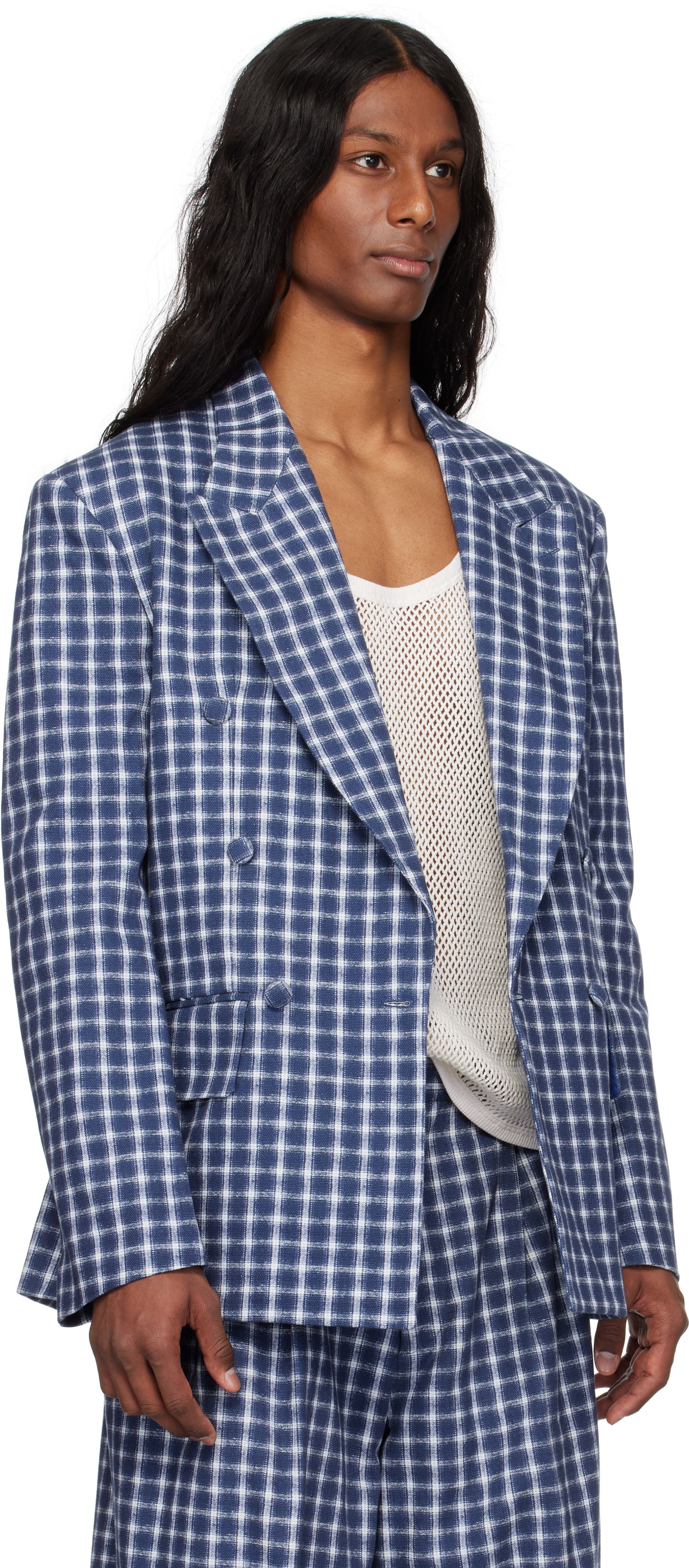 Takki ERL ERL Check Double-Breasted Blazer Sininen | ERL10J038, 1