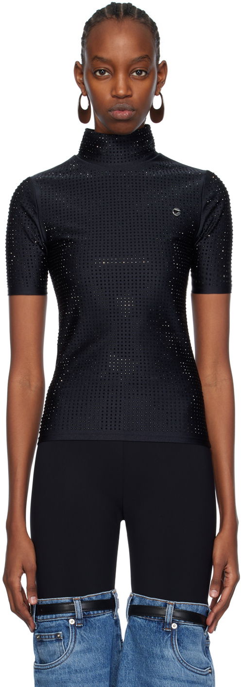 Villapaita Coperni Coperni Crystal Embellished Mock Neck Top Musta | COPJS20BIS855