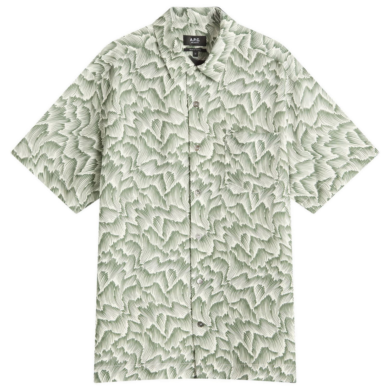Paita A.P.C. A.P.C. Roy Wave Print Shirt, Size Small Vihreä | VIALX-H12608-KAF, 1