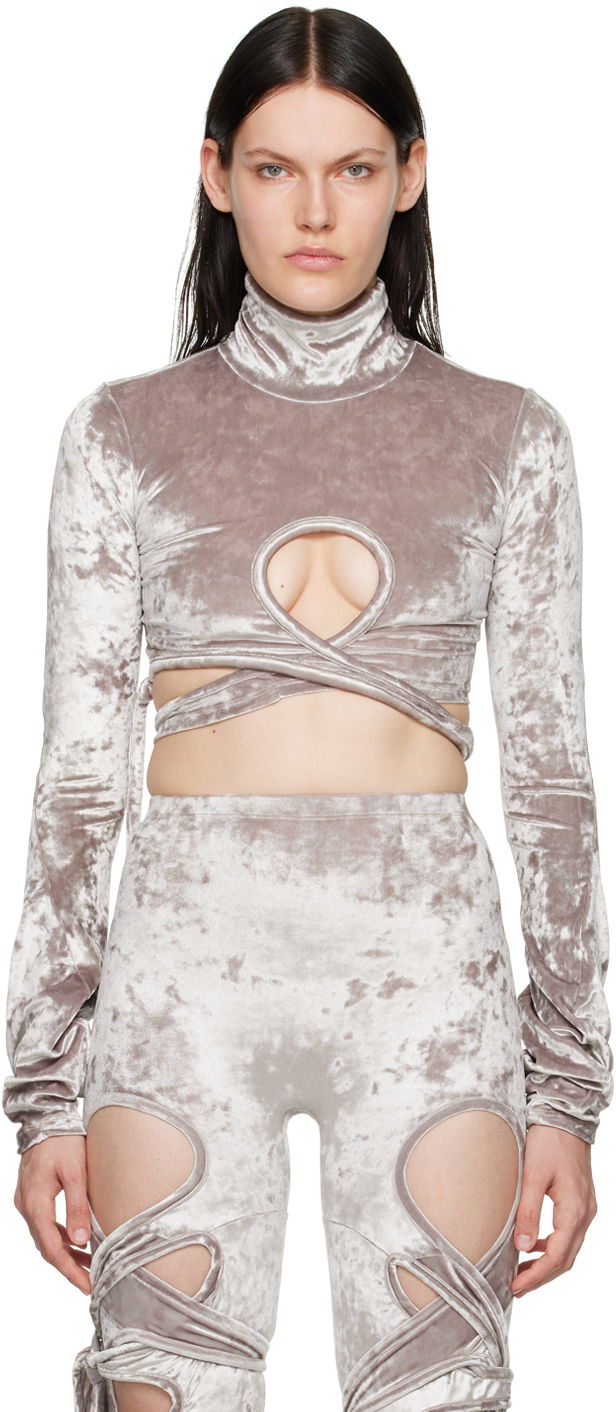 T-paita Ottolinger Ottolinger Velvet Wrap Turtleneck Top Harmaa | 401703