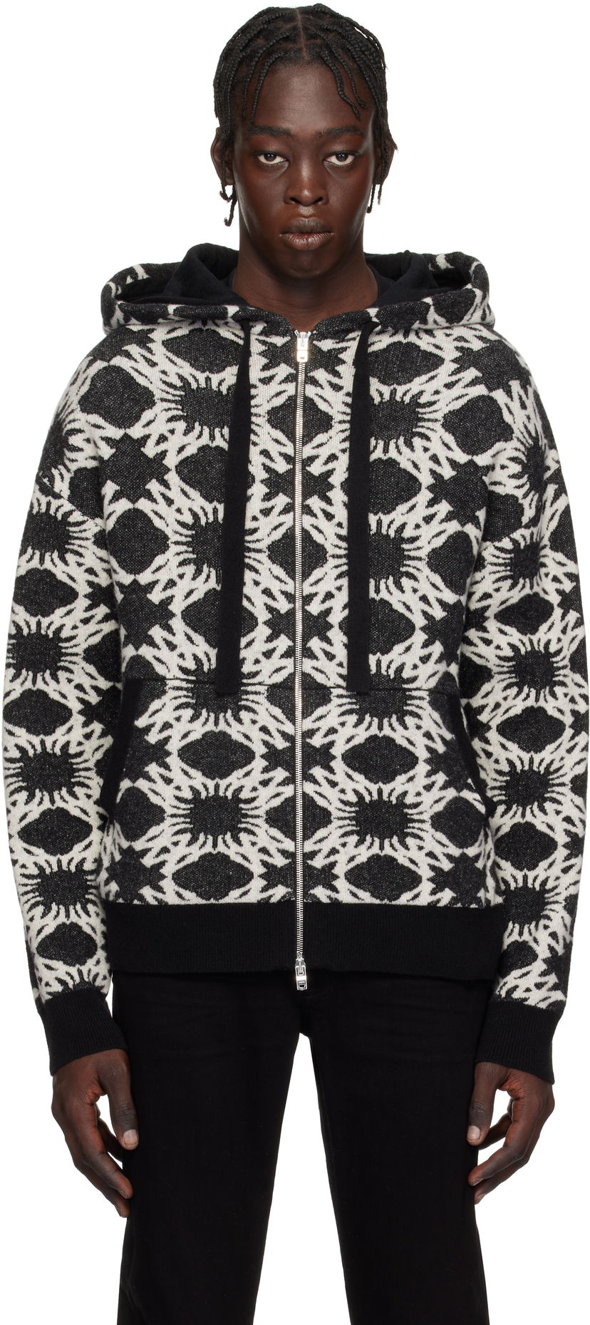 Huppari AMIRI Geometric-Print Knit Zip-Up Hoodie Musta | AMKNHD1011