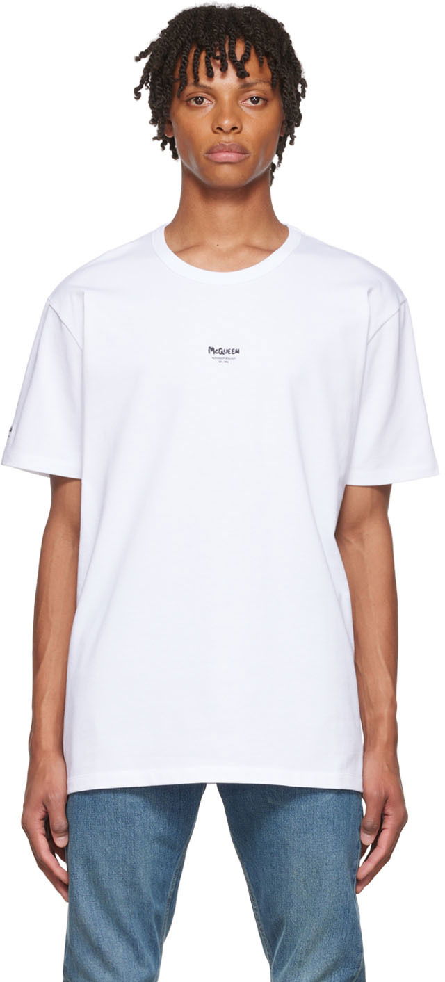 T-paita Alexander McQueen Alexander McQueen Graffiti T-Shirt Valkoinen | 704989QTX91