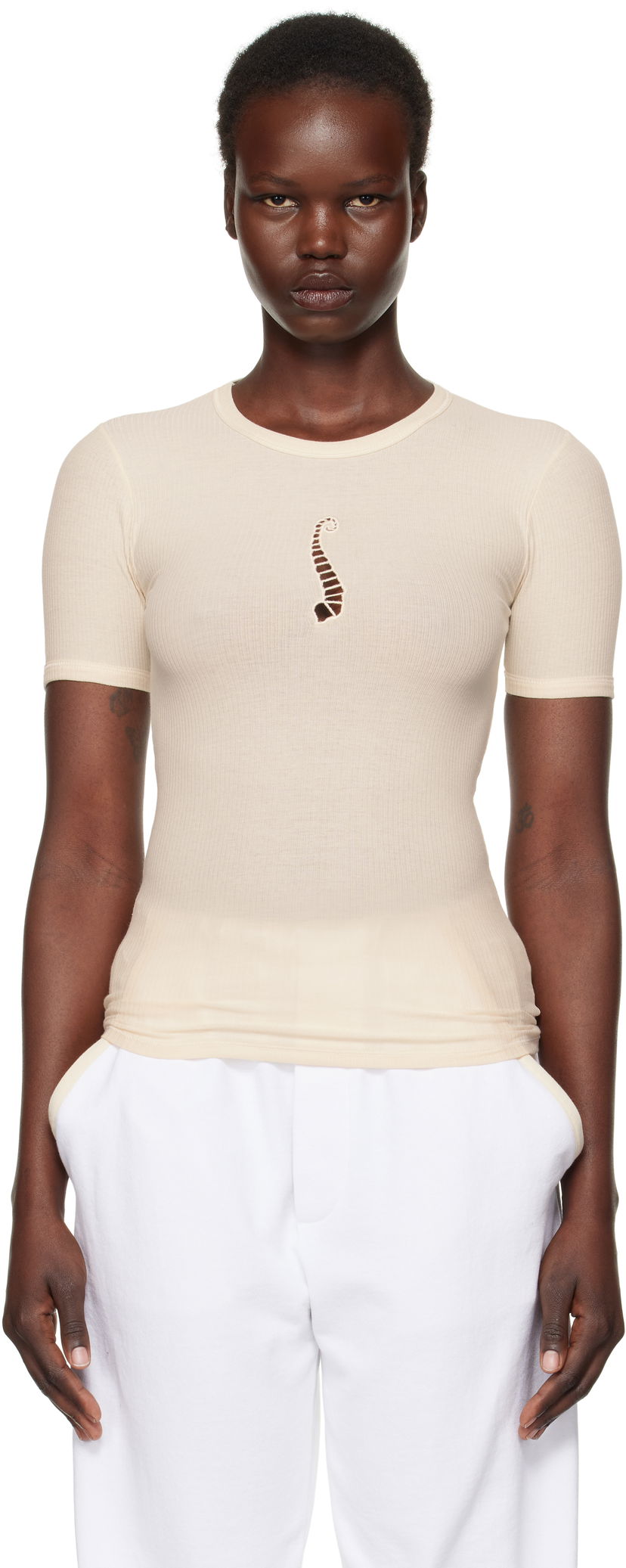 T-paita Baserange Baserange Tower Cutout Ribbed T-Shirt Beige | TOTWS-RB-SP25