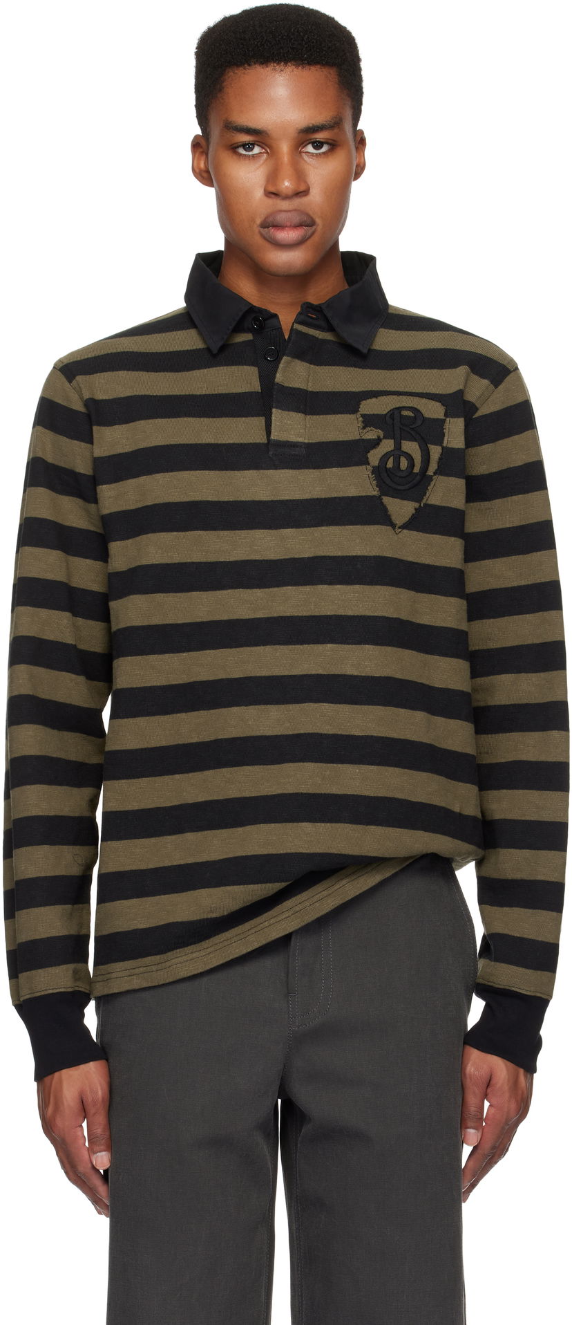 Poolopaita Burberry Striped Cotton Long-Sleeve Polo Vihreä | 8097596
