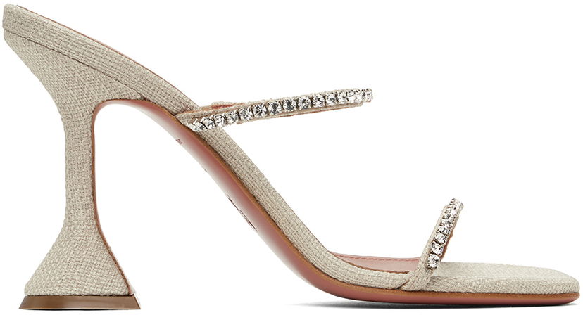 Asusteet Amina Muaddi Amina Muaddi Gilda Crystal-Embellished Heeled Sandals Beige | GILDA SLIPPER CL CANVAS