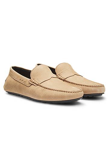 Tennarit ja kengät BOSS Nubuck Leather Loafers with Driver Sole Beige | 50548116