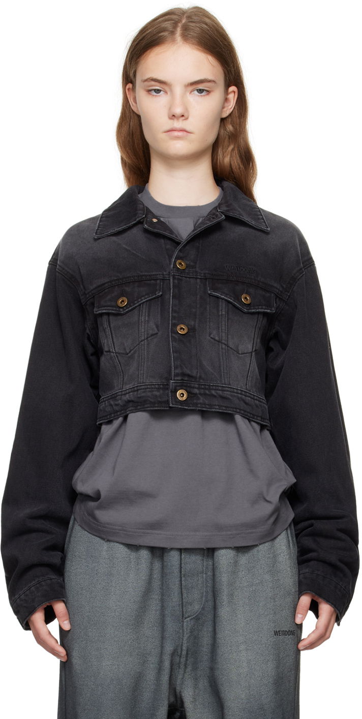 Takki We11done We11done Cropped Denim Jacket Musta | WD-DJ2-24-337-W-BK