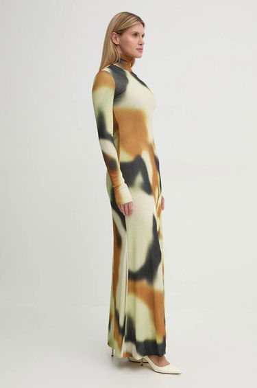 Mekko Nanushka Maxi Abstract Print Turtleneck Dress Beige | NW24FWDR32976, 1