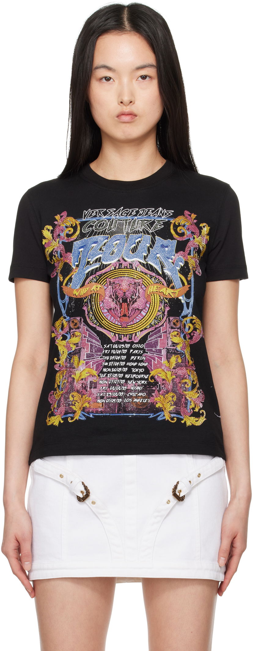 T-paita Versace Versace Jeans Couture Crystal Tour Graphic T-Shirt Musta | E78HAHC03_ECJ01C