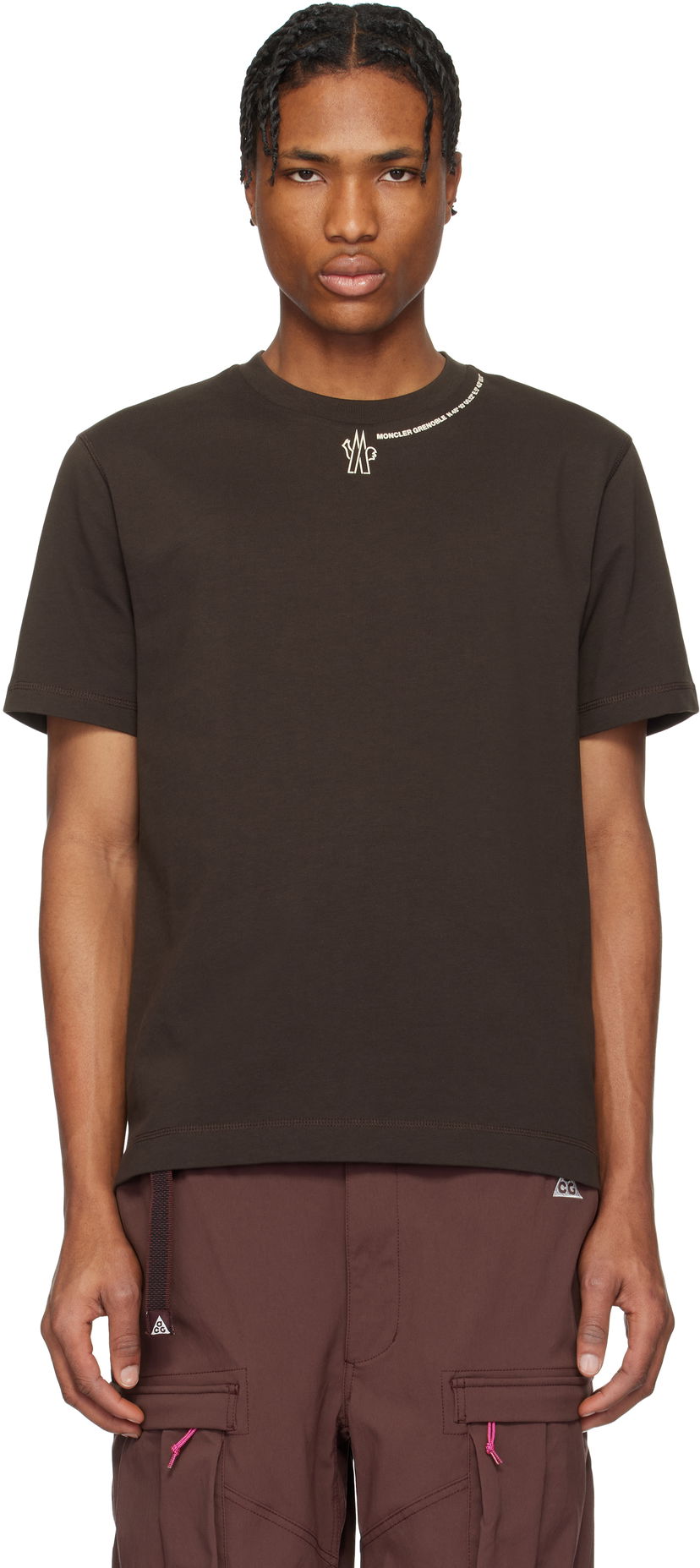 T-paita Moncler Moncler Grenoble Logo Cotton T-Shirt Ruskea | K10978C0000783927