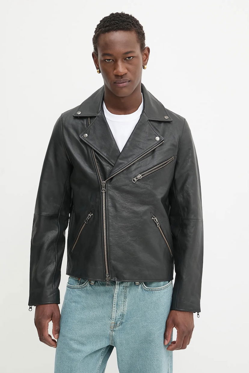 Takki Samsoe Samsoe Samsoe Samsoe SACOBAIN Leather Moto Jacket Musta | M25200027