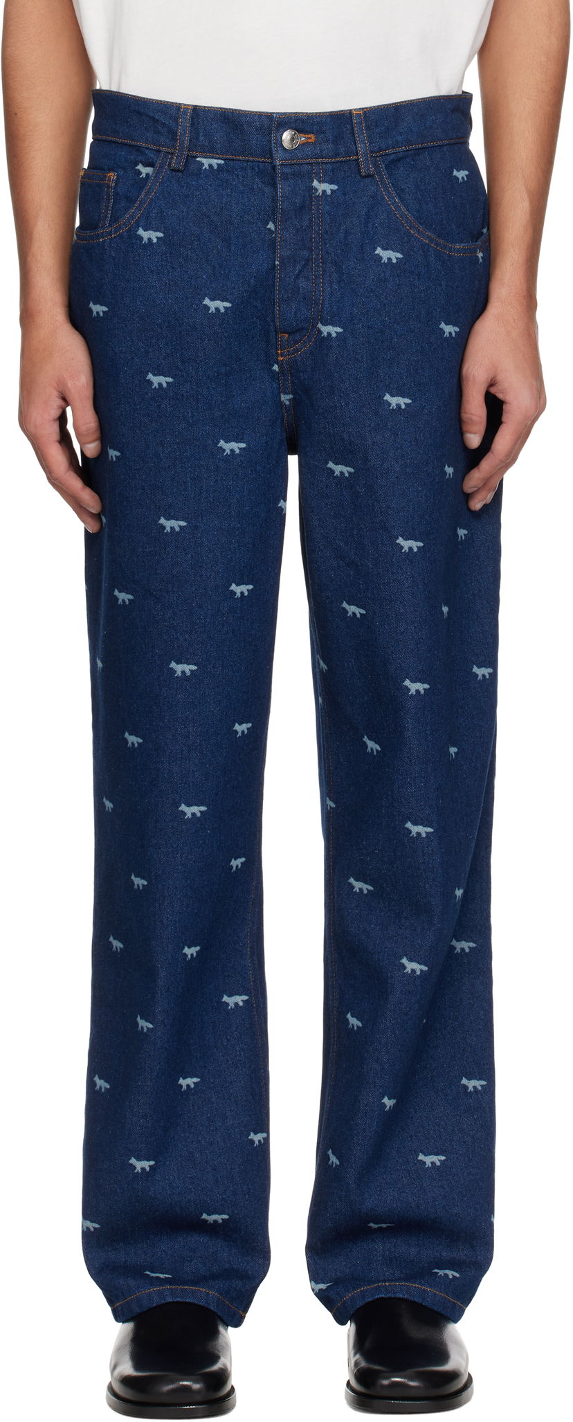 Jeans MAISON KITSUNÉ Maison Kitsuné Fox Print Relaxed Jeans Sininen | OM01105WD4014
