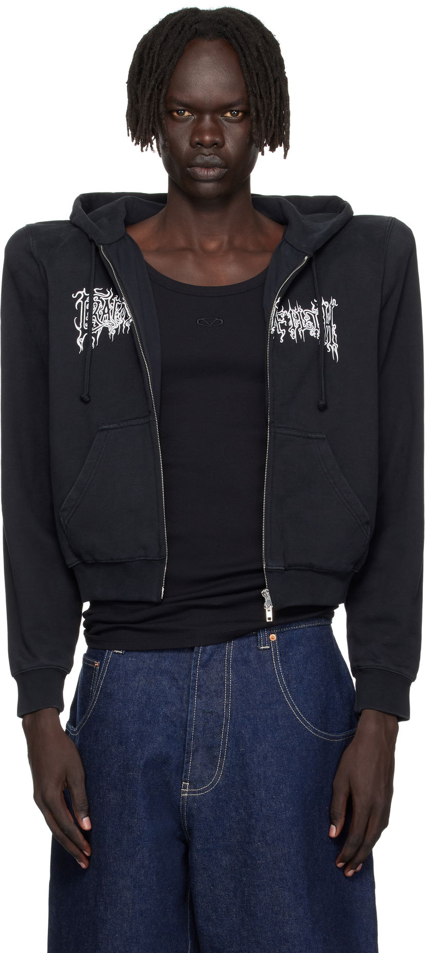 Huppari VETEMENTS Vetements Cradle of Filth Logo Extreme Shoulder Zip-Up Hoodie Musta | UCF76ZU170B