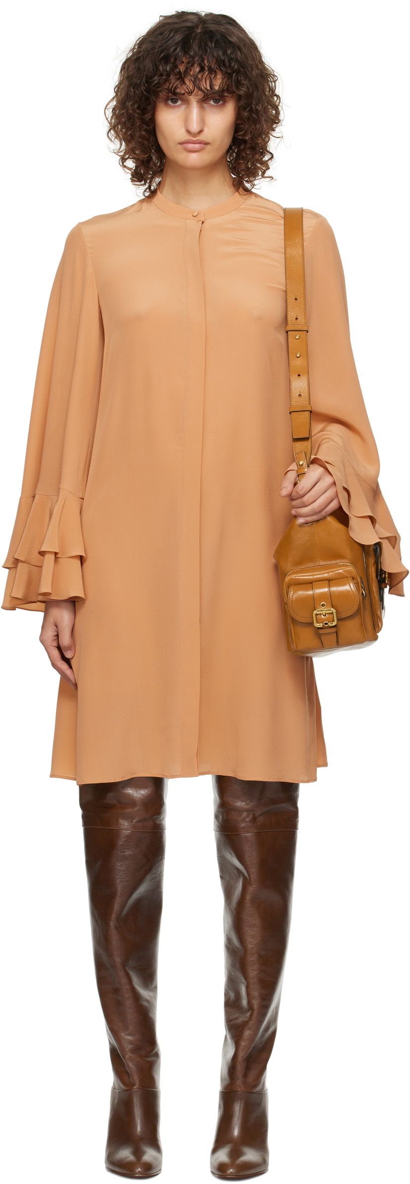 Mekko CHLOÉ Tiered Sleeve Mini Dress Oranssi | CH24WRO39125