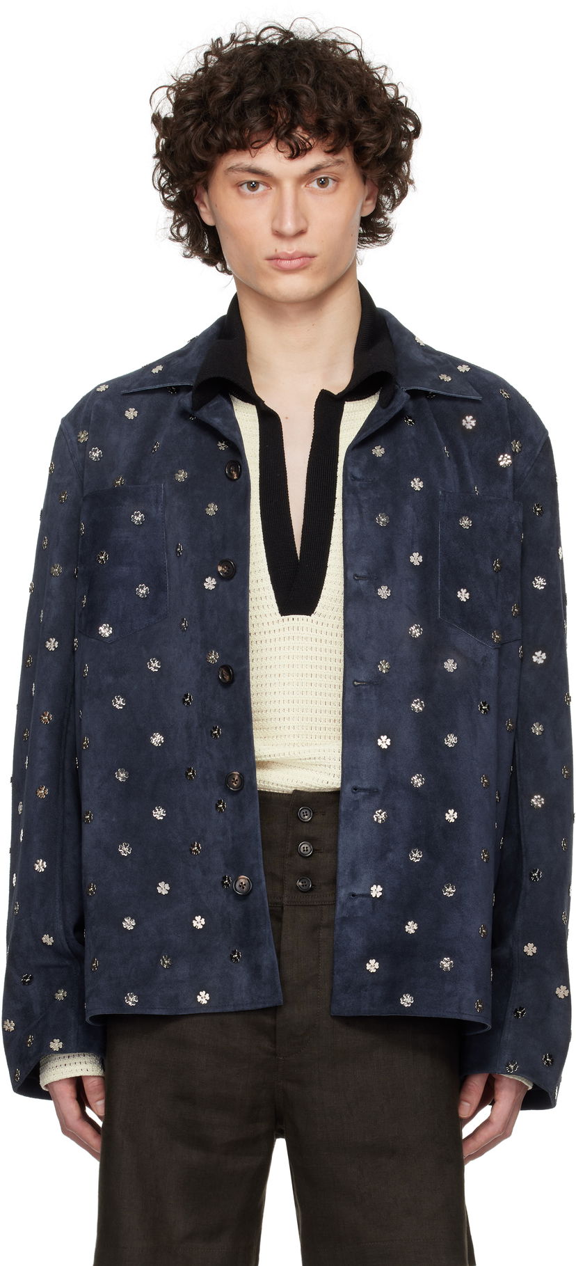 Takki Bode Bode Clover Suede Work Shirt Sininen | MRS25JA034